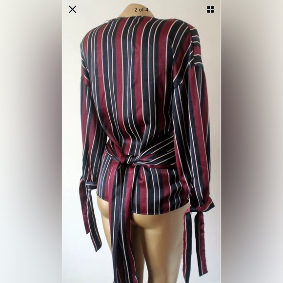 ZARA | Silky Satin Red Black Stripe Kimono Style Wrap - Picture 14 of 16